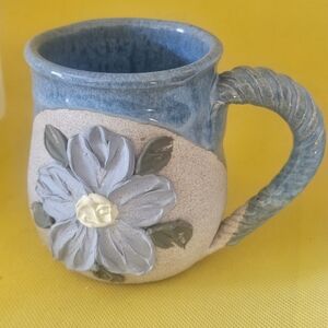 Handcrafted Blue and Cream Floral Mug